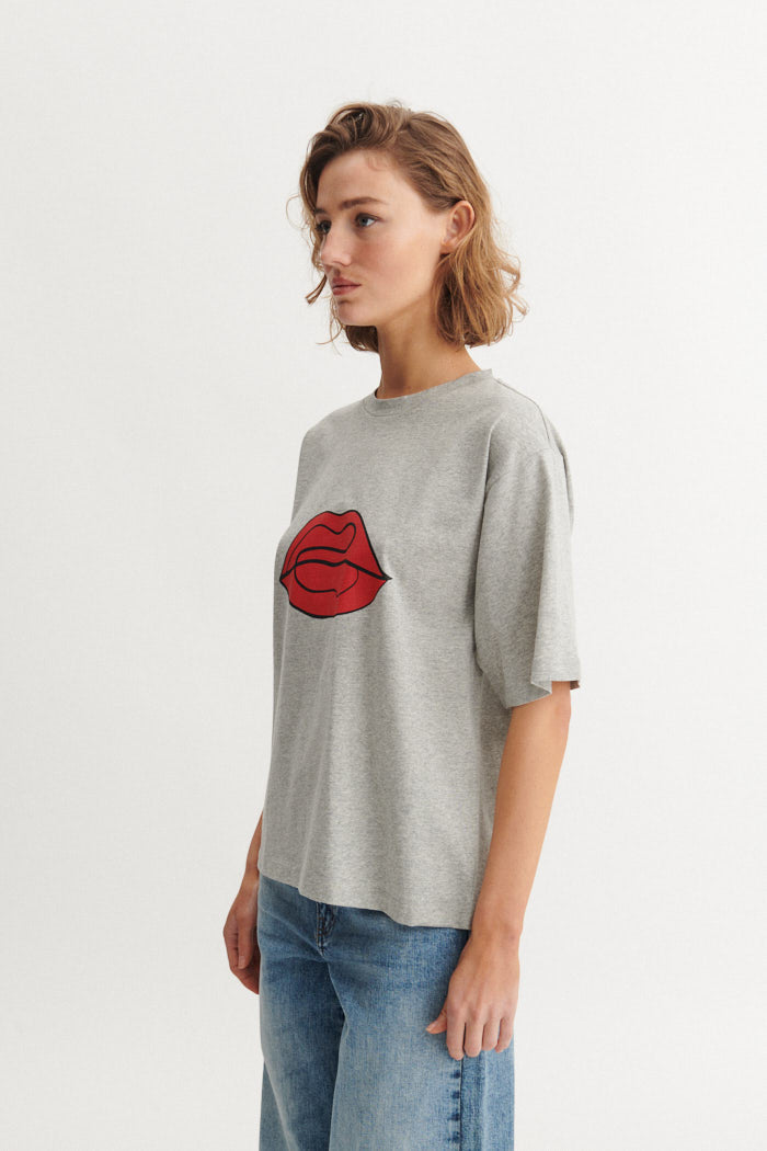 Basic Apparel Raja Tee Red Lip T-shirts 855 Grey mel. / red Lip